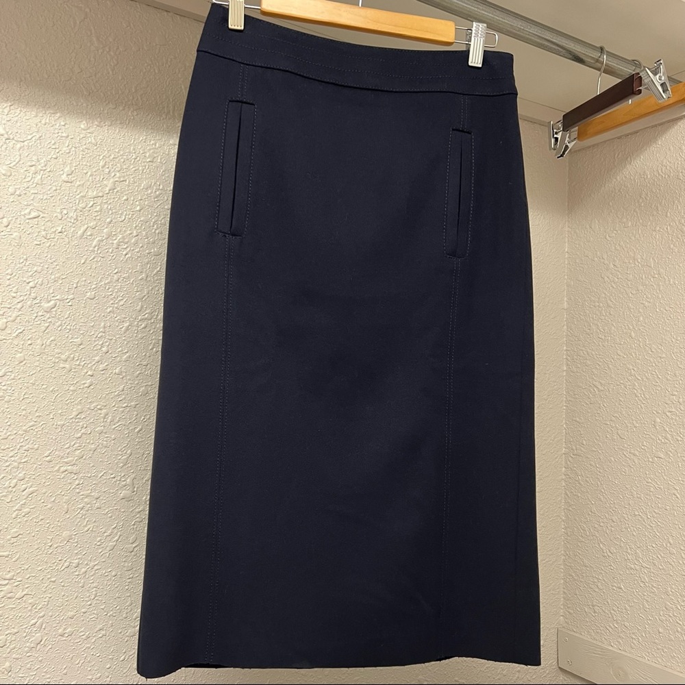 MaxMara Eternally Classic Navy Pencil Midi Skirt